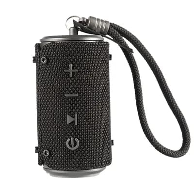 The uploaded photo — a black portable Bluetooth speaker on a plain white background